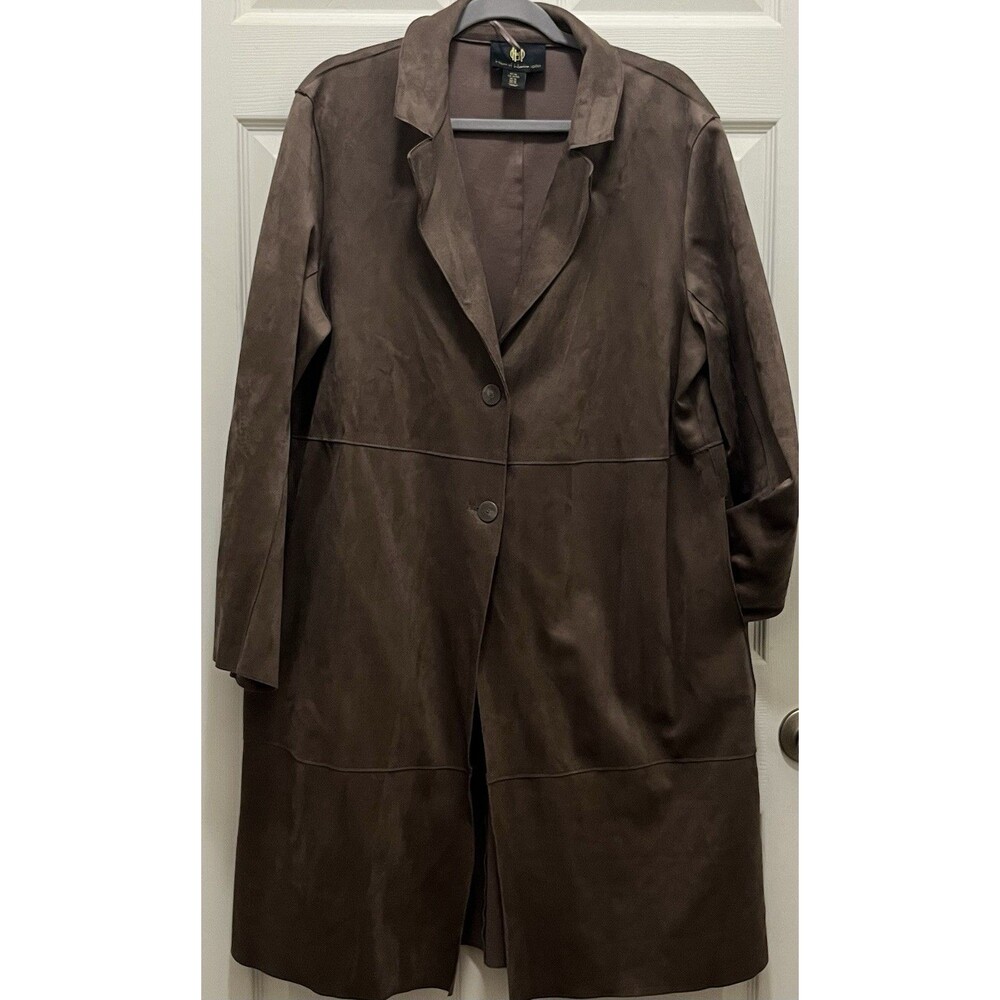 House of Harlow 1960 Womens XL Brown Faux Suede Leather Long Coat Jacket